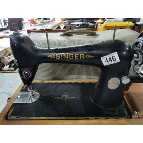 446 - Vintage cased Singer manual sewing machine model number 18594221 comes with some accessories