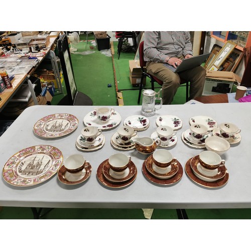 453 - Royal Osbourne part teaset inc 5x trios etc, a Wood & Sons Burgundy part set inc 3x trios etc along ... 