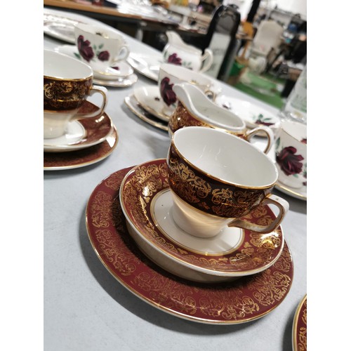 453 - Royal Osbourne part teaset inc 5x trios etc, a Wood & Sons Burgundy part set inc 3x trios etc along ... 