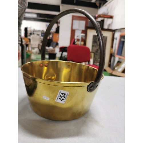 454 - Vintage brass jam pan in good order with cast iron handle and copper studs along with a good quality... 