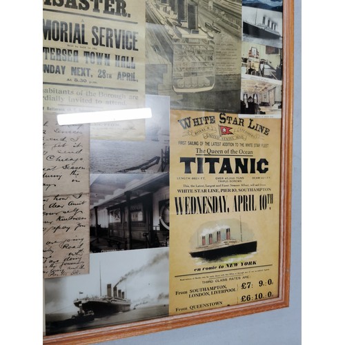 459 - Framed and glazed titanic memorabilia, inc posters letters etc  all in a frame