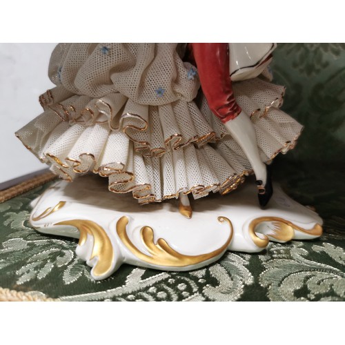 460 - 2x Capodimonte ceramic 18th century ornate figurines stamped to the base, with lace work dresses, on... 