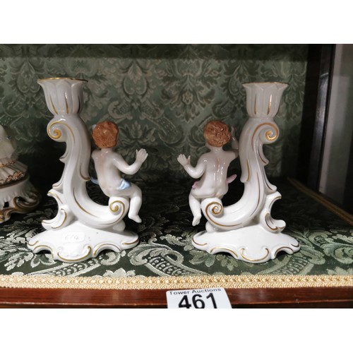 461 - A pair of Capodimonte cherubs candle holders one is AF otherwise in good order stamped to the base, ... 