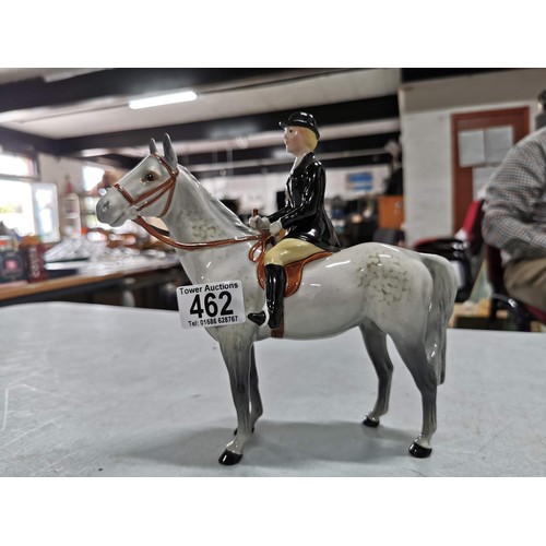 462 - Dappled grey Beswick horse with female rider, stamped underneath, a well done repair to the hind leg... 