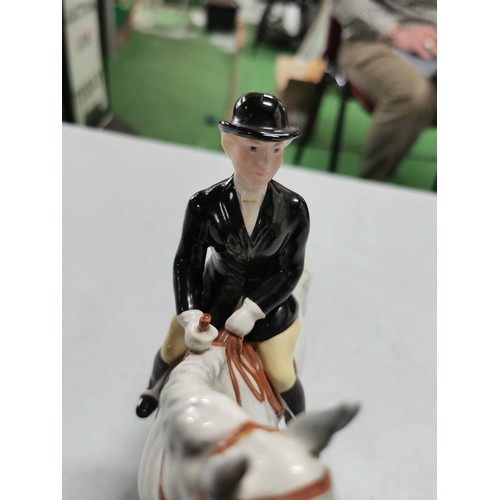 462 - Dappled grey Beswick horse with female rider, stamped underneath, a well done repair to the hind leg... 