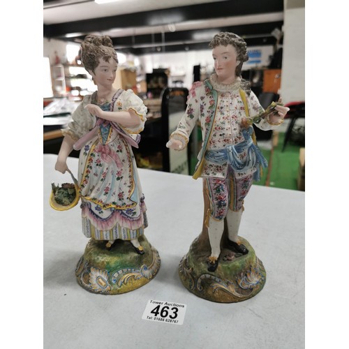 463 - 2x ceramic figures, a couple in floral dress and flower basket, both pieces are AF, height 25cm