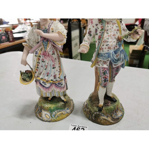 463 - 2x ceramic figures, a couple in floral dress and flower basket, both pieces are AF, height 25cm