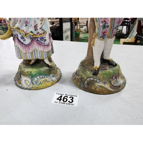 463 - 2x ceramic figures, a couple in floral dress and flower basket, both pieces are AF, height 25cm