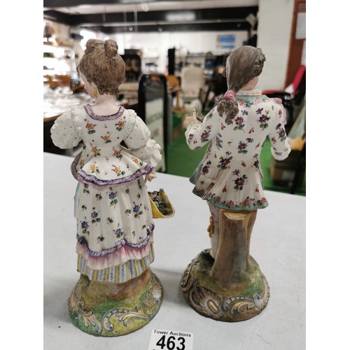 463 - 2x ceramic figures, a couple in floral dress and flower basket, both pieces are AF, height 25cm