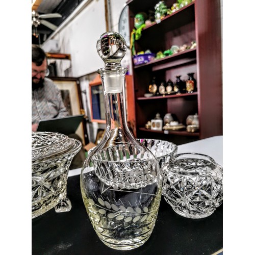 466 - Large collection of collectable glassware inc metal topped rose bowl, etched decanter, good quality ... 