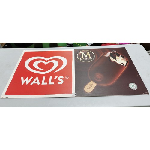 472 - Large single sided wall's magnum icecream sign in good order stands 61cm high 122cm long