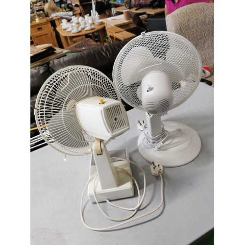 485 - 2x desk top fans in good order one by Stirflow tallest fan measures 54cm high