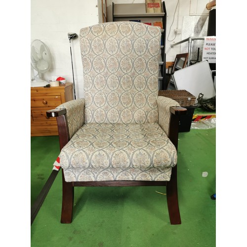 490 - Good quality fireside chair in good order with floral design 109cm high 63cm wide, 56cm deep