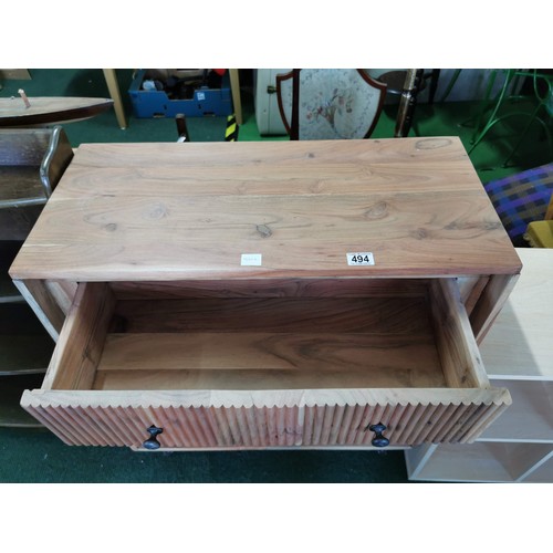 494 - Indian rosewood cupboard with one drawer over two doors in very good order standing on metal stick l... 