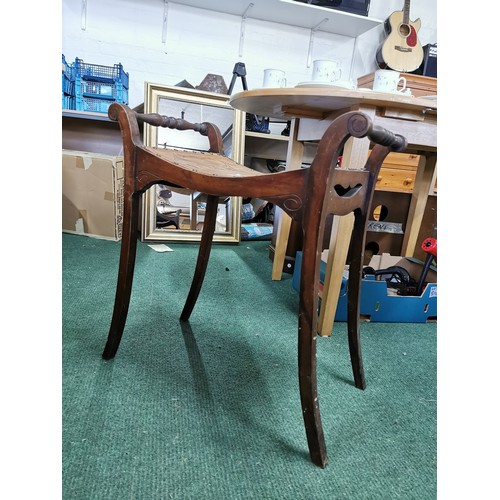 508 - Wooden hand crafted stool with hand made leather seat with Celtic designs, with turned side  handles... 