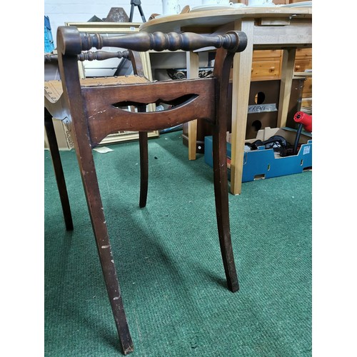 508 - Wooden hand crafted stool with hand made leather seat with Celtic designs, with turned side  handles... 