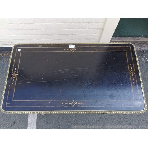 517 - Genuine ebonised Georgian regency console table / games table, standing on a column base with porcel... 