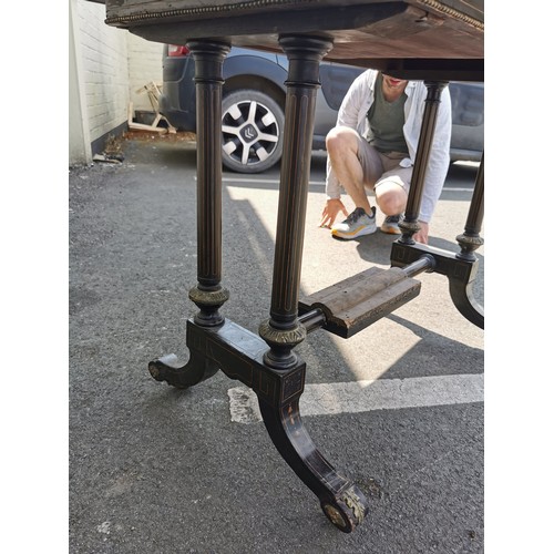 517 - Genuine ebonised Georgian regency console table / games table, standing on a column base with porcel... 