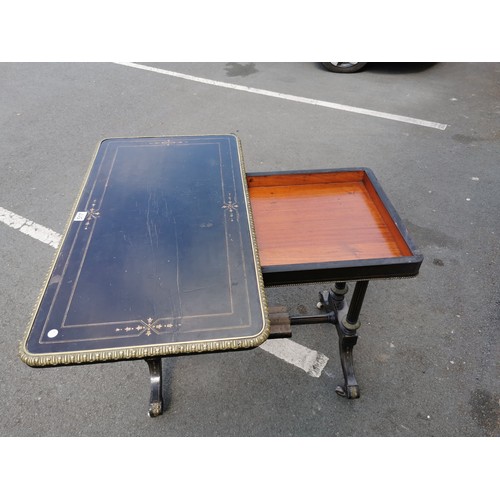 517 - Genuine ebonised Georgian regency console table / games table, standing on a column base with porcel... 