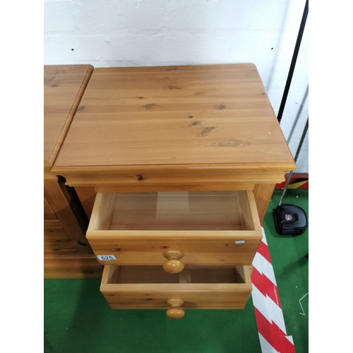 524 - Solid pine 2x drawer bedside table in good order with bun handles 59cm high, 48cm wide, 41cm deep