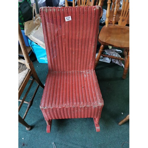 527 - Vintage Lloyd Loom style red rocking chair in good overall condition height 85cm width 44cm, depth 4... 