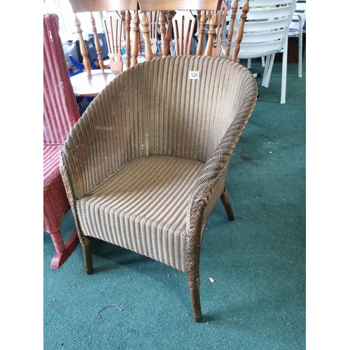 528 - Gold coloured Lloyd Loom style tub chair in overall good condition height 68cm, width 50cm depth 41c... 