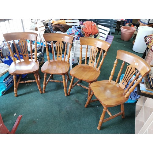 529 - Quantity of 4x solid pine country chairs with spindle backs height 88cm, width 42cm, depth 41cm