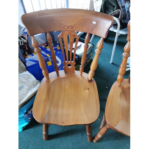 529 - Quantity of 4x solid pine country chairs with spindle backs height 88cm, width 42cm, depth 41cm