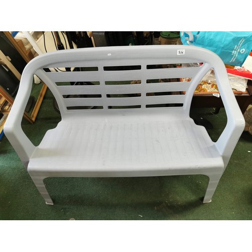 532 - Blue plastic Progarden 2 seater garden bench in good order height 81cm length 113cm