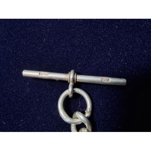 358 - A hallmarked 925 silver vintage pocket watch Albert chain, in very clean condition with a t-bar to o... 