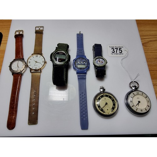 375 - A quantity of 7 various watches to include a vintage Ingersoll pocket watch and Smiths Empire pocket... 