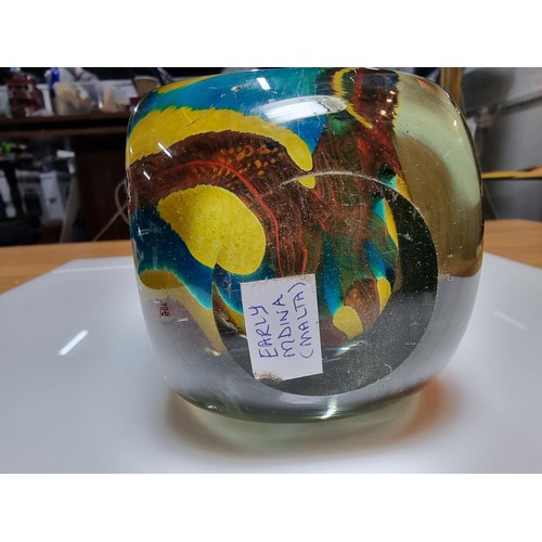 406 - A good quality Mdina vintage 1970's Maltese Art Glass Vase faceted on each side, presenting a colour... 