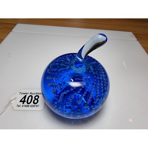 408 - A rare Whitefriars glass sky blue apple paperweight pattern number 9891 from 1979-1980. The controll... 