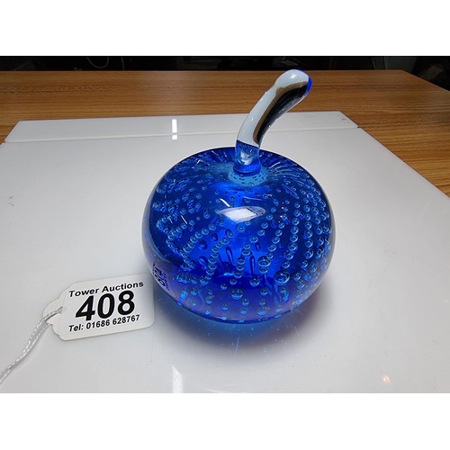 408 - A rare Whitefriars glass sky blue apple paperweight pattern number 9891 from 1979-1980. The controll... 