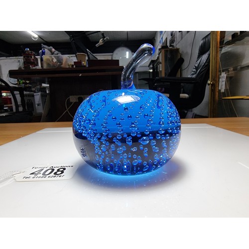 408 - A rare Whitefriars glass sky blue apple paperweight pattern number 9891 from 1979-1980. The controll... 