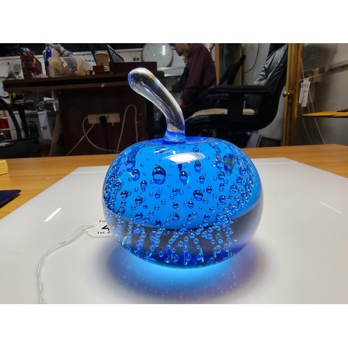 408 - A rare Whitefriars glass sky blue apple paperweight pattern number 9891 from 1979-1980. The controll... 