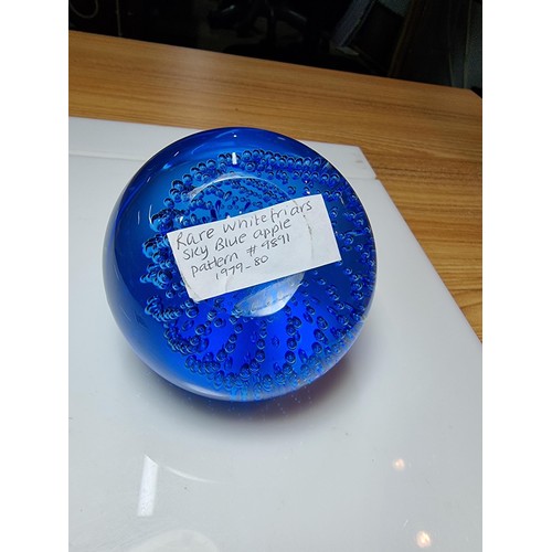 408 - A rare Whitefriars glass sky blue apple paperweight pattern number 9891 from 1979-1980. The controll... 