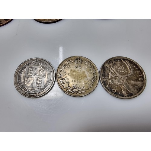 378 - A quantity of antique English coins including an 1887 silver shilling Queen Victoria with a Jubilee ... 