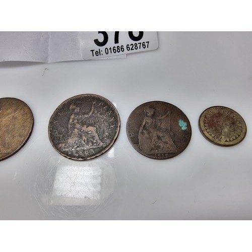 378 - A quantity of antique English coins including an 1887 silver shilling Queen Victoria with a Jubilee ... 