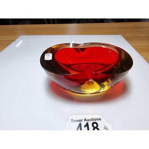 418 - A rare good quality vintage Murano Geode bowl with dimpled sides, presenting excellent colours from ... 