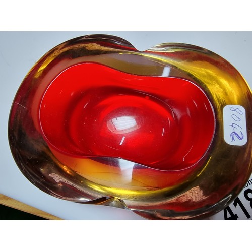 418 - A rare good quality vintage Murano Geode bowl with dimpled sides, presenting excellent colours from ... 