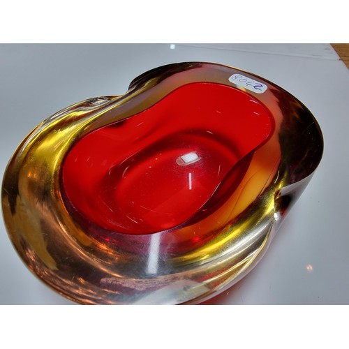 418 - A rare good quality vintage Murano Geode bowl with dimpled sides, presenting excellent colours from ... 