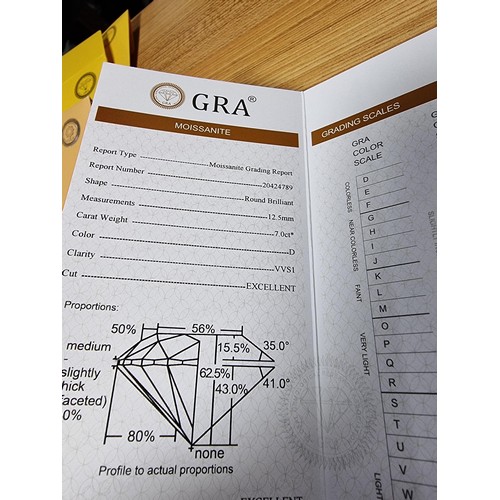 385 - A large 7ct (12.5mm) moissanite diamond by GRA with full COA and moissanite report. this moissanite ... 