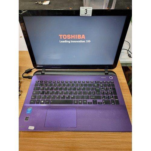 3 - A modern Toshiba satellite laptop with a Core I3 processor with Windows 10, model number L50-B-1NM, ... 