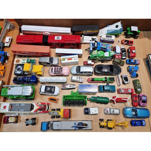 26 - A large quantity of various diecast cars and lorries including a quantity of truck trailers with adv... 