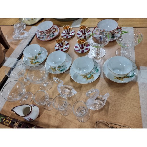 37 - A quantity of collectables to include a set of 4 Chinese cups and saucers with a hand painted design... 