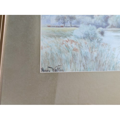 89 - A gilt framed and glazed watercolour of a river scene by Henry Walton, signed bottom left. Height 52... 