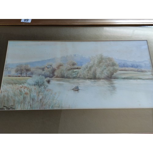 89 - A gilt framed and glazed watercolour of a river scene by Henry Walton, signed bottom left. Height 52... 