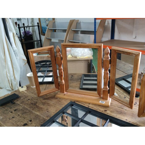 105 - 2 x Pine triple dressing table mirrors plus a cathedral mirror the tallest 77cm