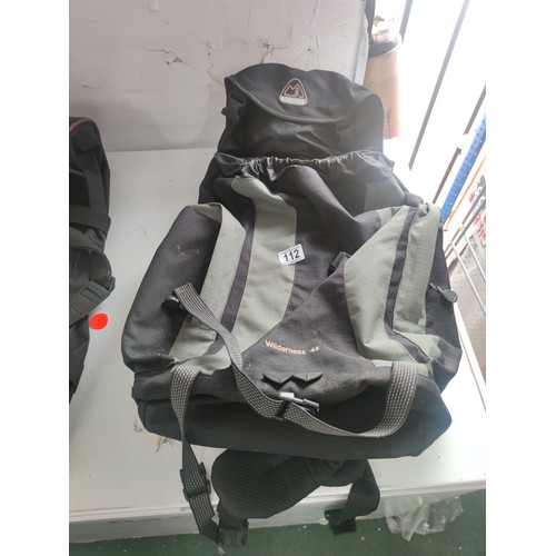 112 - Eurohike wilderness 45 padded rucksack along with a Highgear holdall roller bag both good order